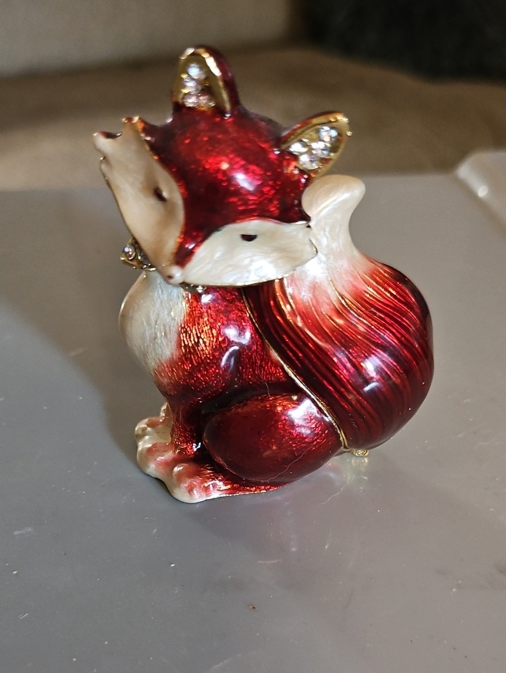Red and Cream Fox Accent Figurine with Rhinestone Ear Detail